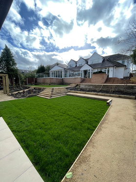 Single story hot tub extension, Porcelain patio & Landscaping Project image