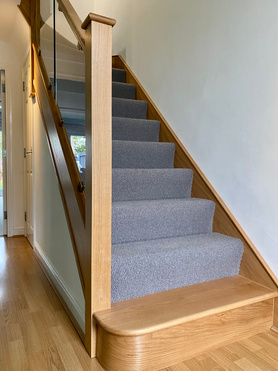 Oak and Glass Staircase Renovation with a Solid Oak Bullnose Step Project image