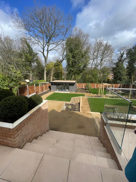 Single story hot tub extension, Porcelain patio & Landscaping Project image