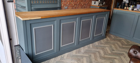 Vape shop counter bar paneling and hanging slat wall  Project image